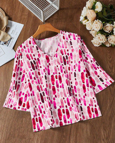 T-Shirt lässig bedruckt locker V-Ausschnitt