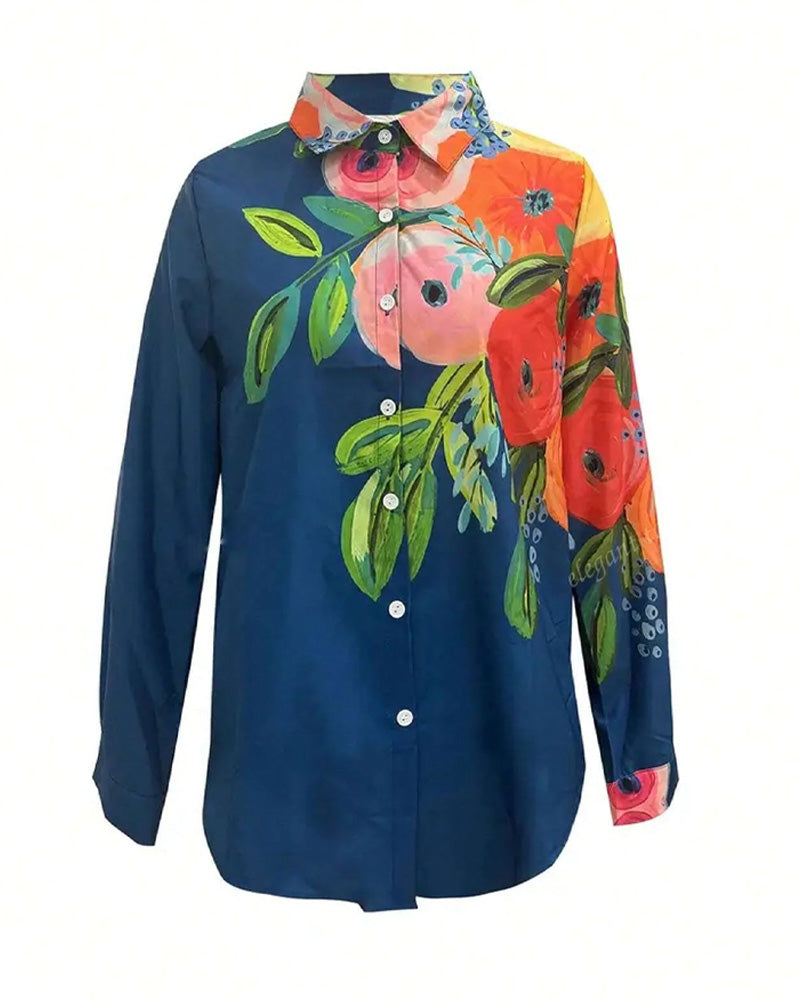 Bluse Bedruckter Stehkragen