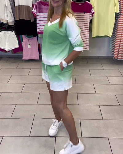 Set Langarm V-Ausschnitt Farbverlauf Sport