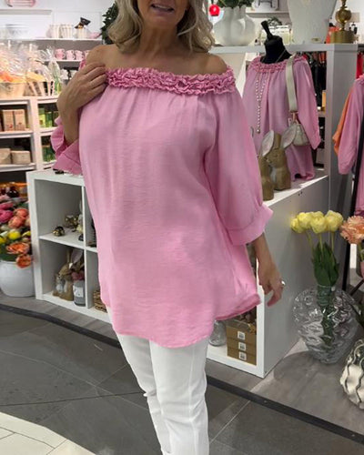 Bluse Kurzärmlig Blumenmuster Weit