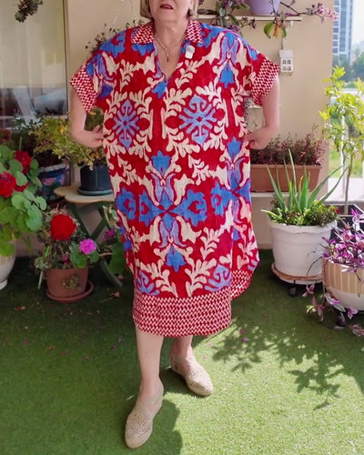 Kleid Mode Revers Gedruckt Locker