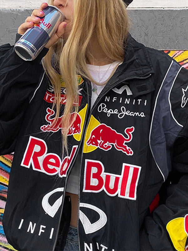 Heidi-Mode | Weinlese Moto Jacke Mit Kontrastfarbdruck