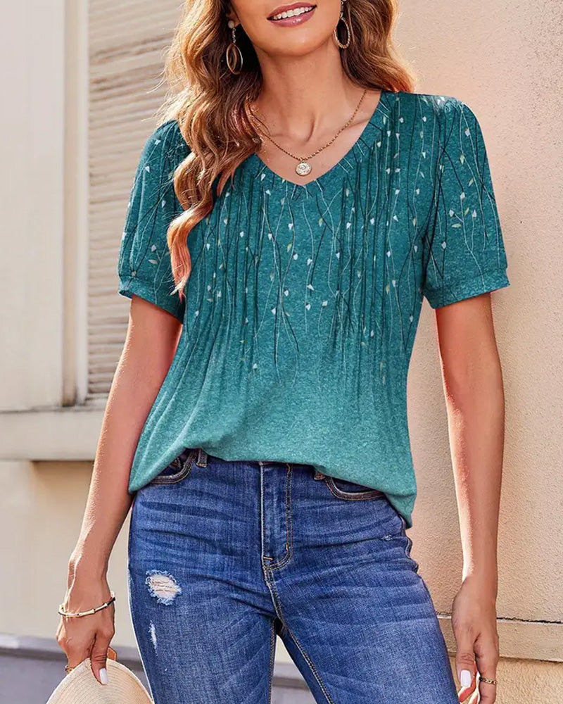 T-Shirt V-Ausschnitt lässig bedruckt kurzärmelig