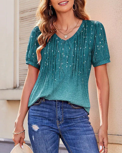 T-Shirt V-Ausschnitt lässig bedruckt kurzärmelig