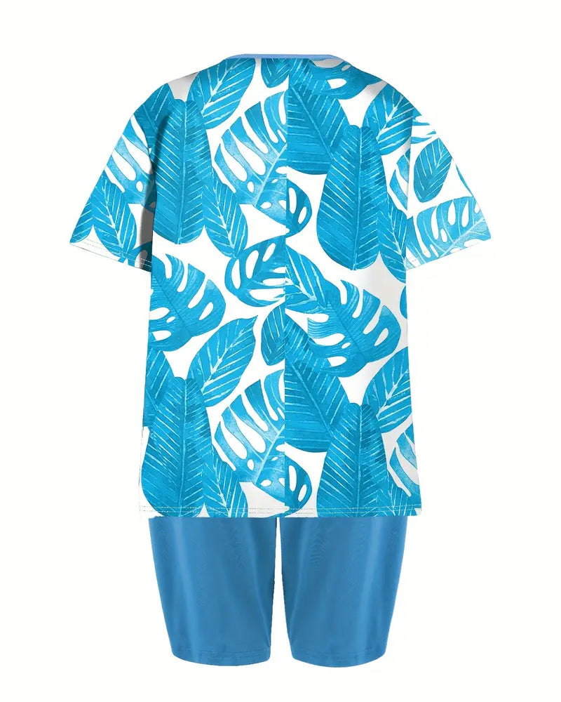 Tankini Rundhals Kurzarm Bedruckt