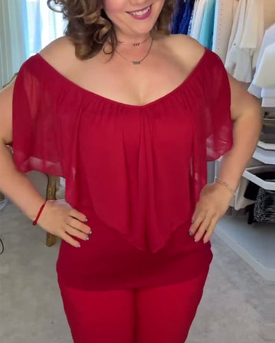 Bluse V-Ausschnitt Rüschen Doppellage