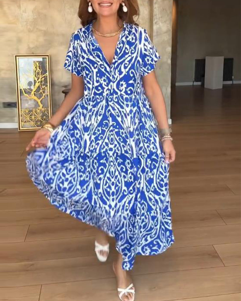 Kleid Kurzarm Bedruckt Mode