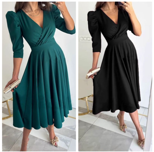 TÜLAY - PLISSIERTES MIDIKLEID MIT V-AUSSCHNITT