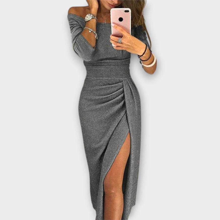 HATICE - KLEID MIDI ENG MIT SEITLICHEM SCHLITZ