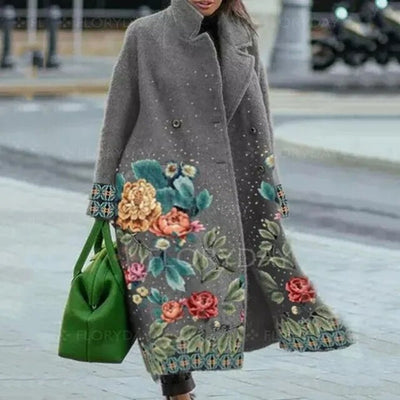 Lange Geblümte Winterjacke für Frauen