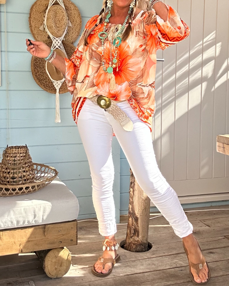 Bluse Off-Shoulder Resort-Print