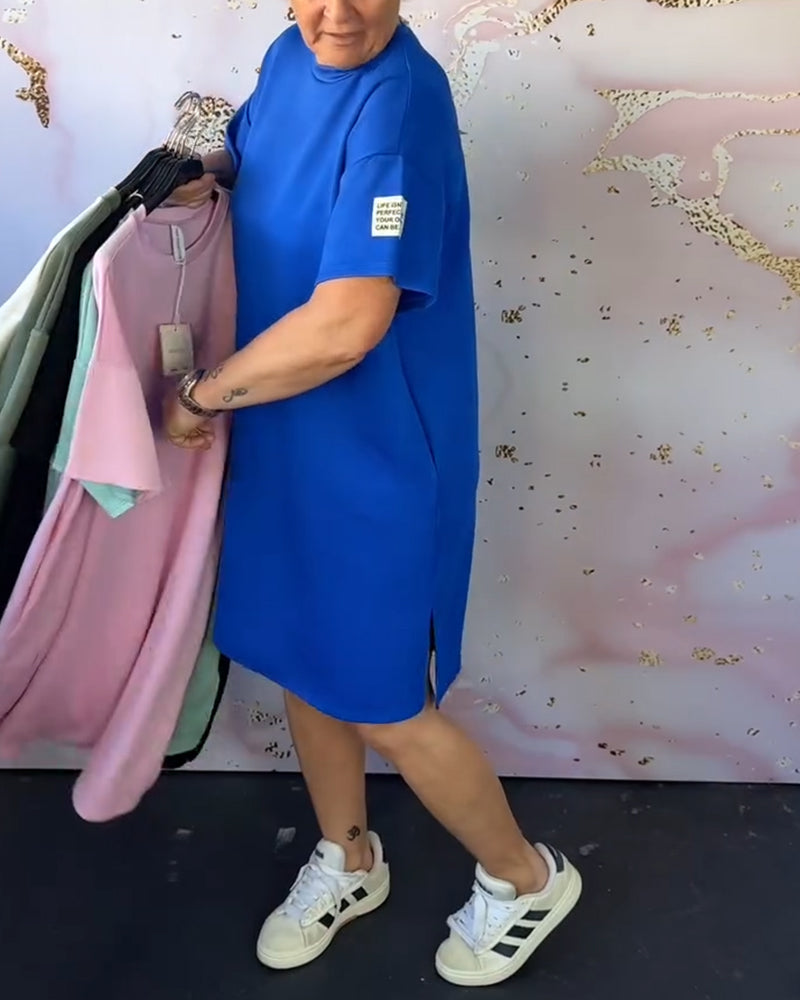 Kleid Rundhalsausschnitt Lässig Kurzarm Einfach