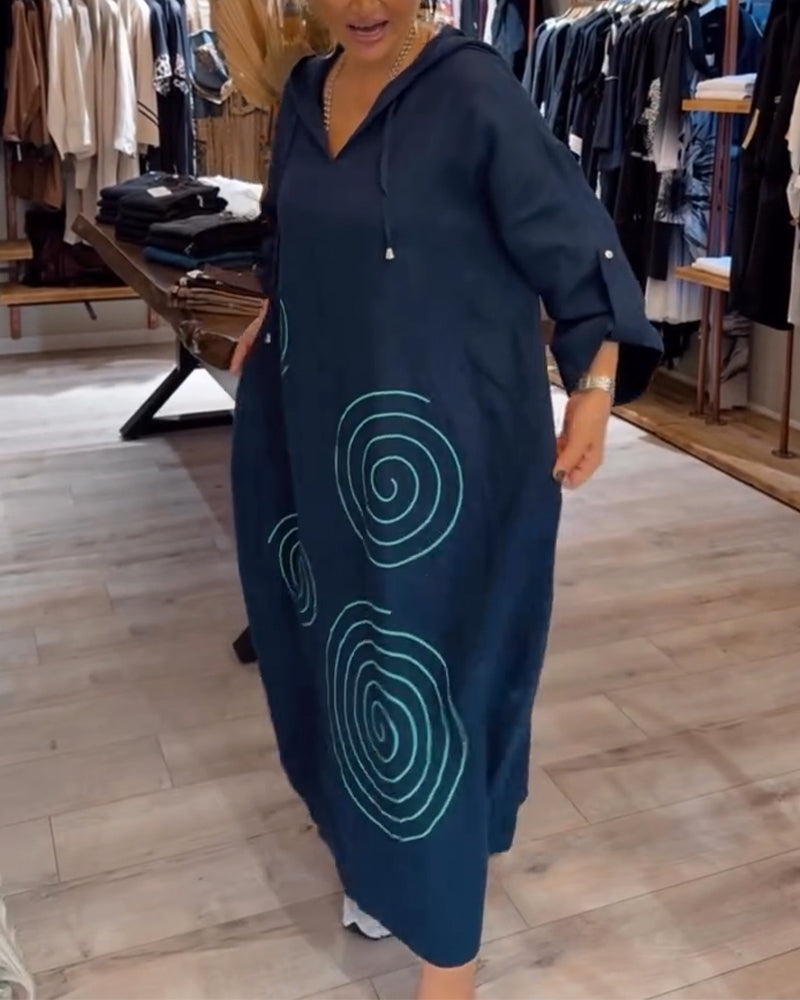 Kleid Mit Kapuze Langarm Weit