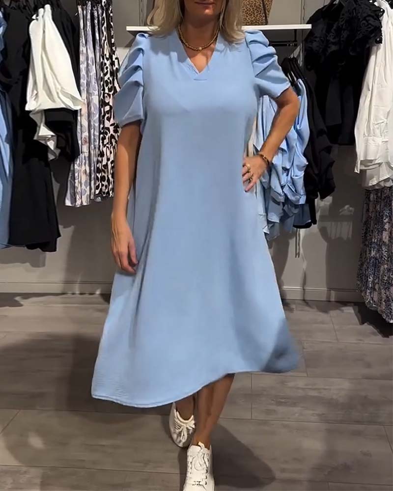 Kleid Puffärmel V-Ausschnitt Temperamentvoll