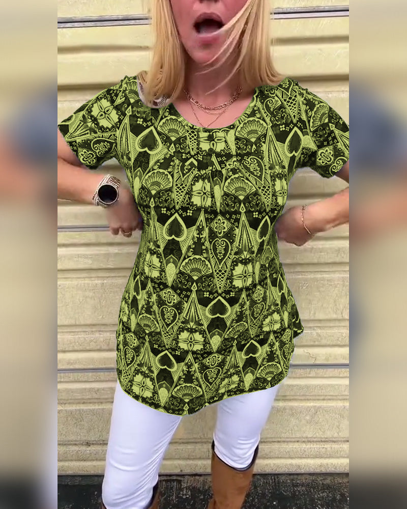 T-Shirt lässig Retro Rundhals bedruckt