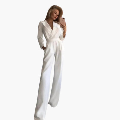 Damen-Jumpsuit mit langen Ärmeln, V-Ausschnitt und voller Länge