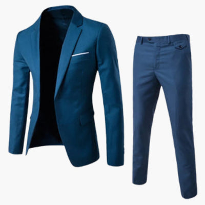 Herren Sommer Anzug Zweiteiler mit Revers und Flatfront Hose