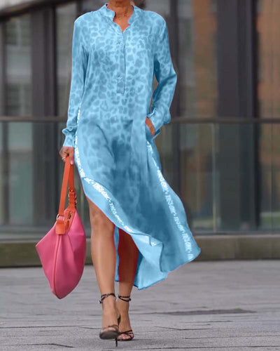 Kleid Langarm Leopardenmuster Schlitz