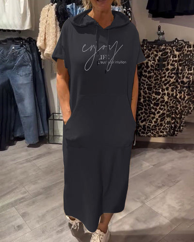 Kleid Mit Kapuze Casual Kordelzug