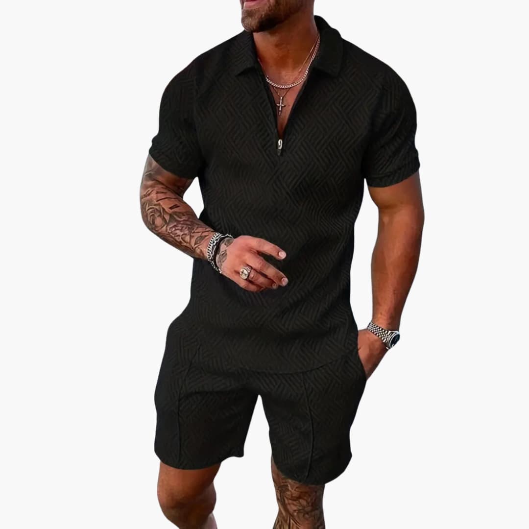 Herren Sommer Zweiteiler mit Reißverschluss und Shorts
