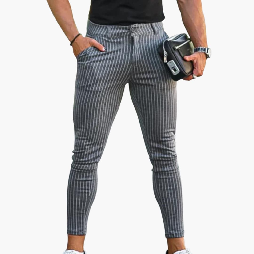 Herren Chinohose mit Stretchbund und gestreiftem Sommerstoff