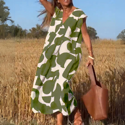 ELENA | BEDRUCKTES KLEID MIT V-AUSSCHNITT