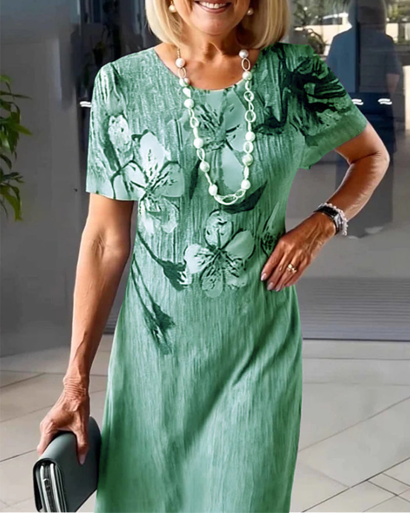 Kleid mit Rundhalsausschnitt kurzarm bedruckt