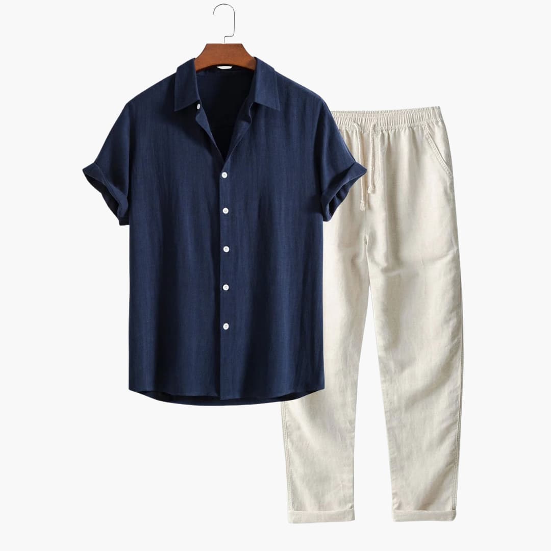 Herren Sommer-Zweiteiler mit Kurzarmhemd und Tapered-Hose