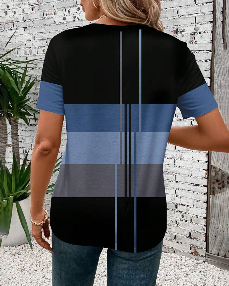 T-Shirt Rundhals Geometrischer Druck Kurzarm