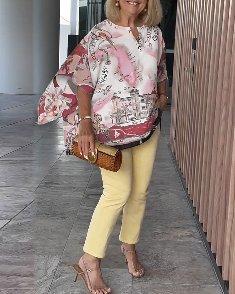 Bluse Fledermausärmel Druck