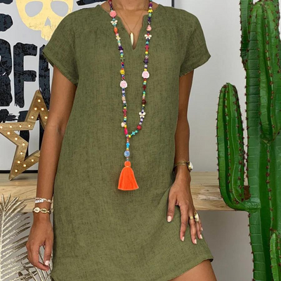 V-Ausschnitt Leinenkleid für Damen