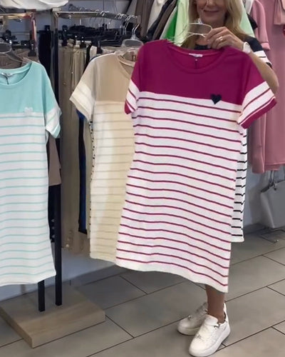 Kleid Rundhals-Ausschnitt Casual Gestreift