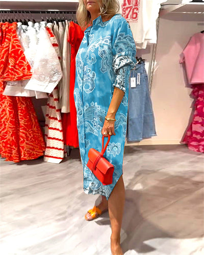 Kleid Stehkragen Langarm Cashew Druck