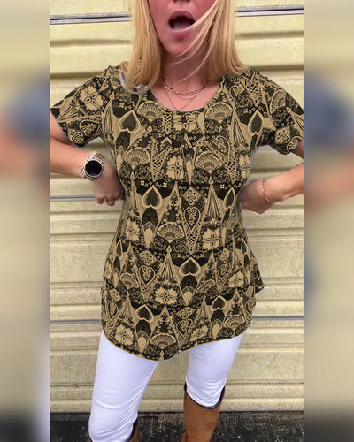 T-Shirt lässig Retro Rundhals bedruckt