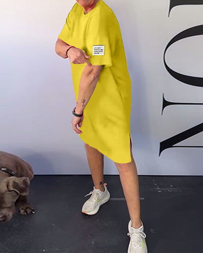 Kleid Rundhalsausschnitt Lässig Kurzarm Einfach