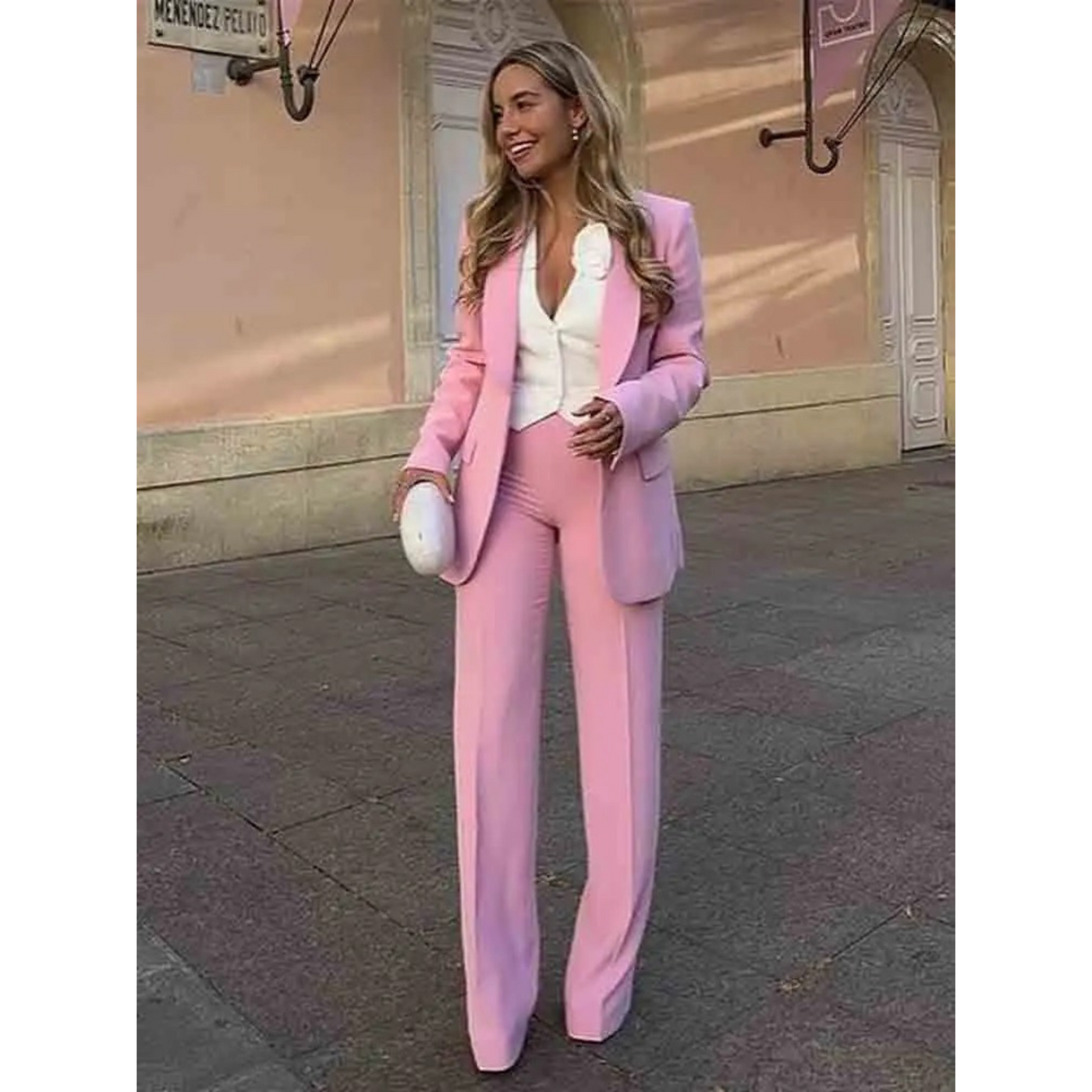 Rosa Blazer und Hosen Set für Frauen