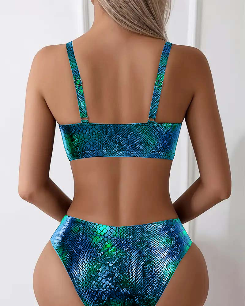 Bikini Schlangenprint Brustbinde Hohe Taille Dreieck