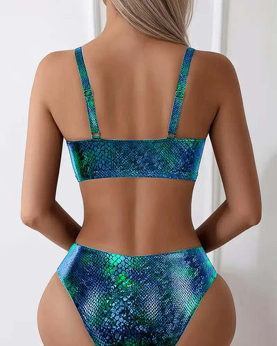 Bikini Schlangenprint Brustbinde Hohe Taille Dreieck