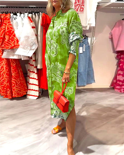 Kleid Stehkragen Langarm Cashew Druck