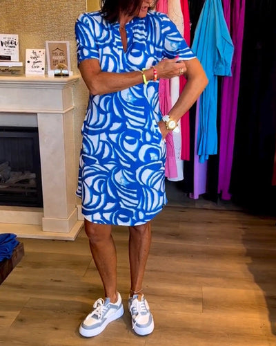 Heidi-Mode | Lässiges Bedrucktes Kleid mit Kurzen Ärmeln