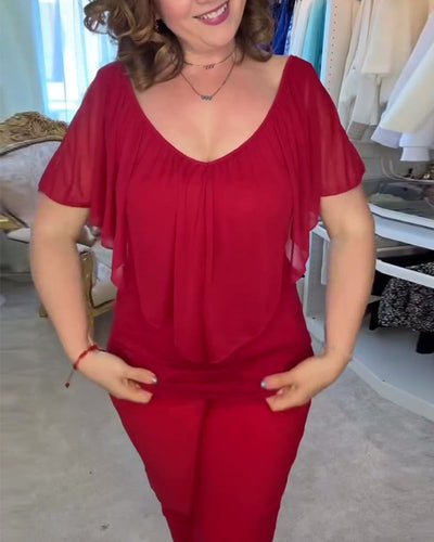 Bluse V-Ausschnitt Rüschen Doppellage