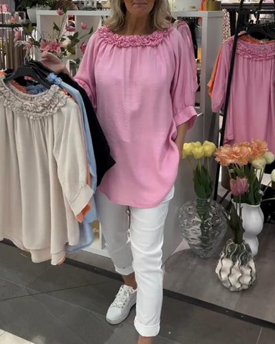 Bluse Kurzärmlig Blumenmuster Weit