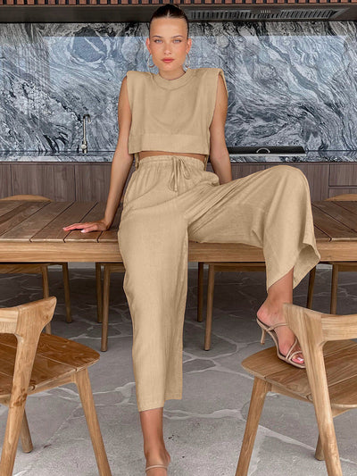 Damen Leinen-Set – Lockerer Schnitt – 2-teiliges Sommer-Outfit