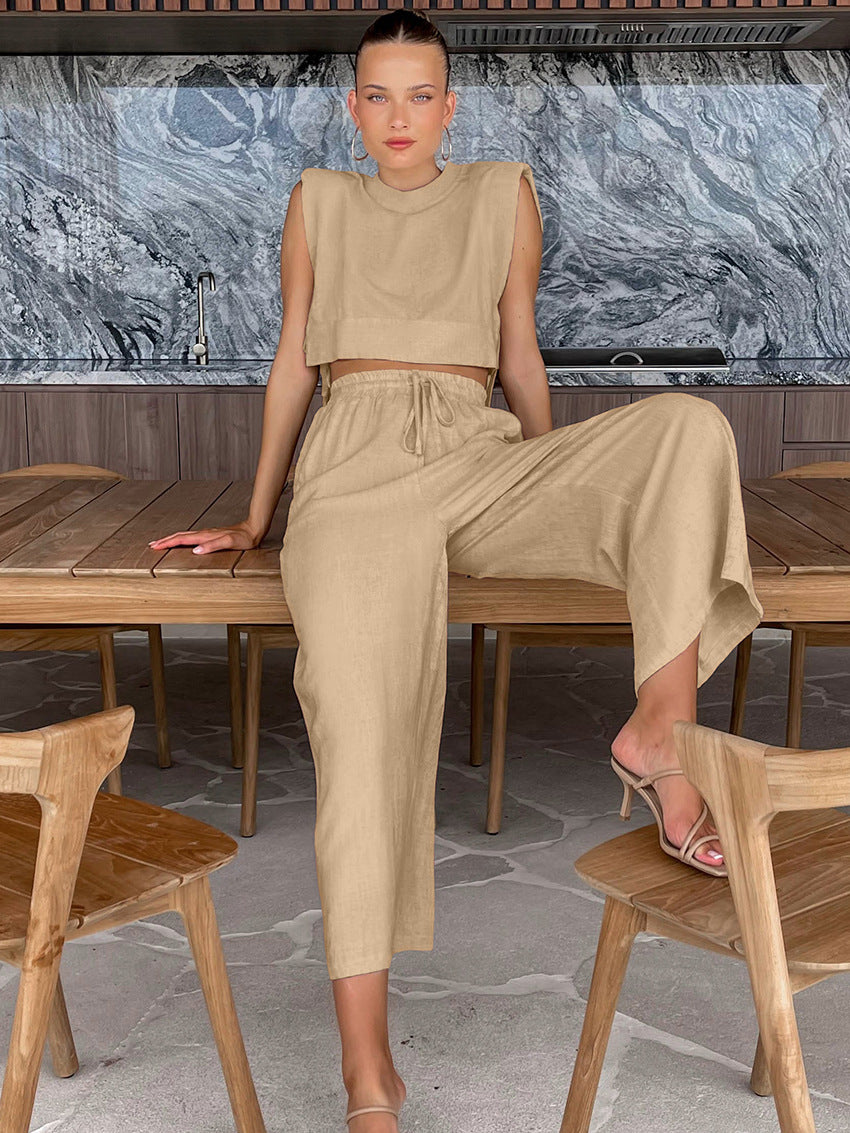 Elena | Zweiteiliges Leinen-Set mit Weitbein-Hose