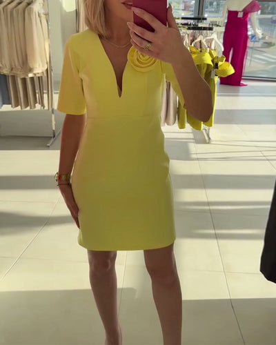 Kleid Elegant Handgemachte Blume Einfarbig