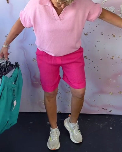 Shorts einfarbig baumwolle und leinen lässig