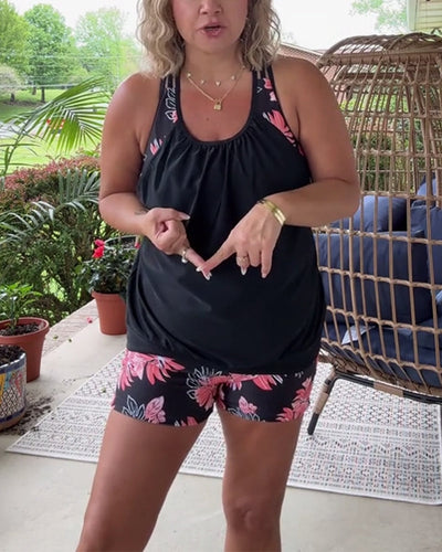 Badeanzug Ärmellos Kontrastdruck Zweiteilig