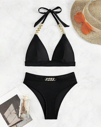 Bikini V-Ausschnitt Metallverschluss Link einfarbiger BH