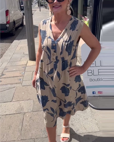 Kleid V-Ausschnitt Ärmellos Bedruckt