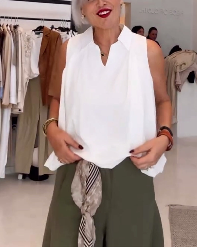 Bluse Ohne Ärmel Revers Locker